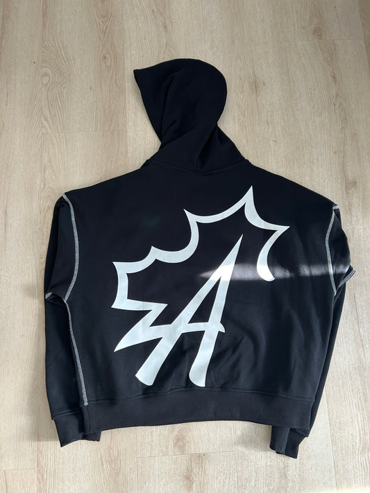 Autumn Exposed Stitching Hoodie – Black/White