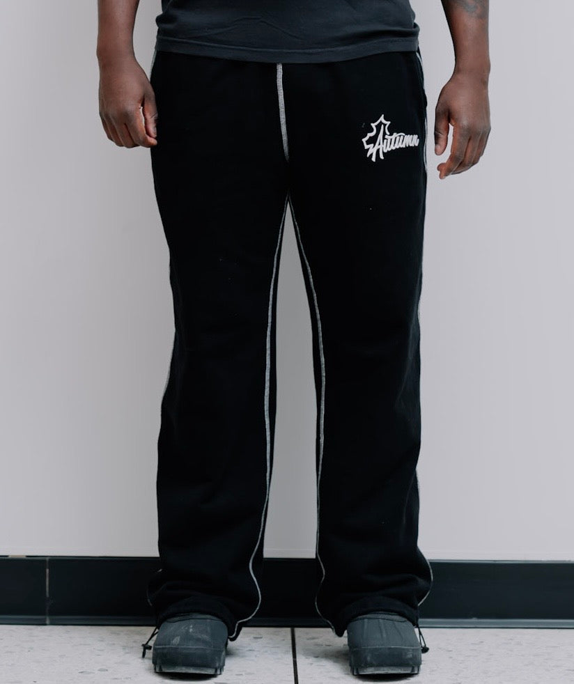 Exposed Stitching Autumn Sweatpants (black/white)