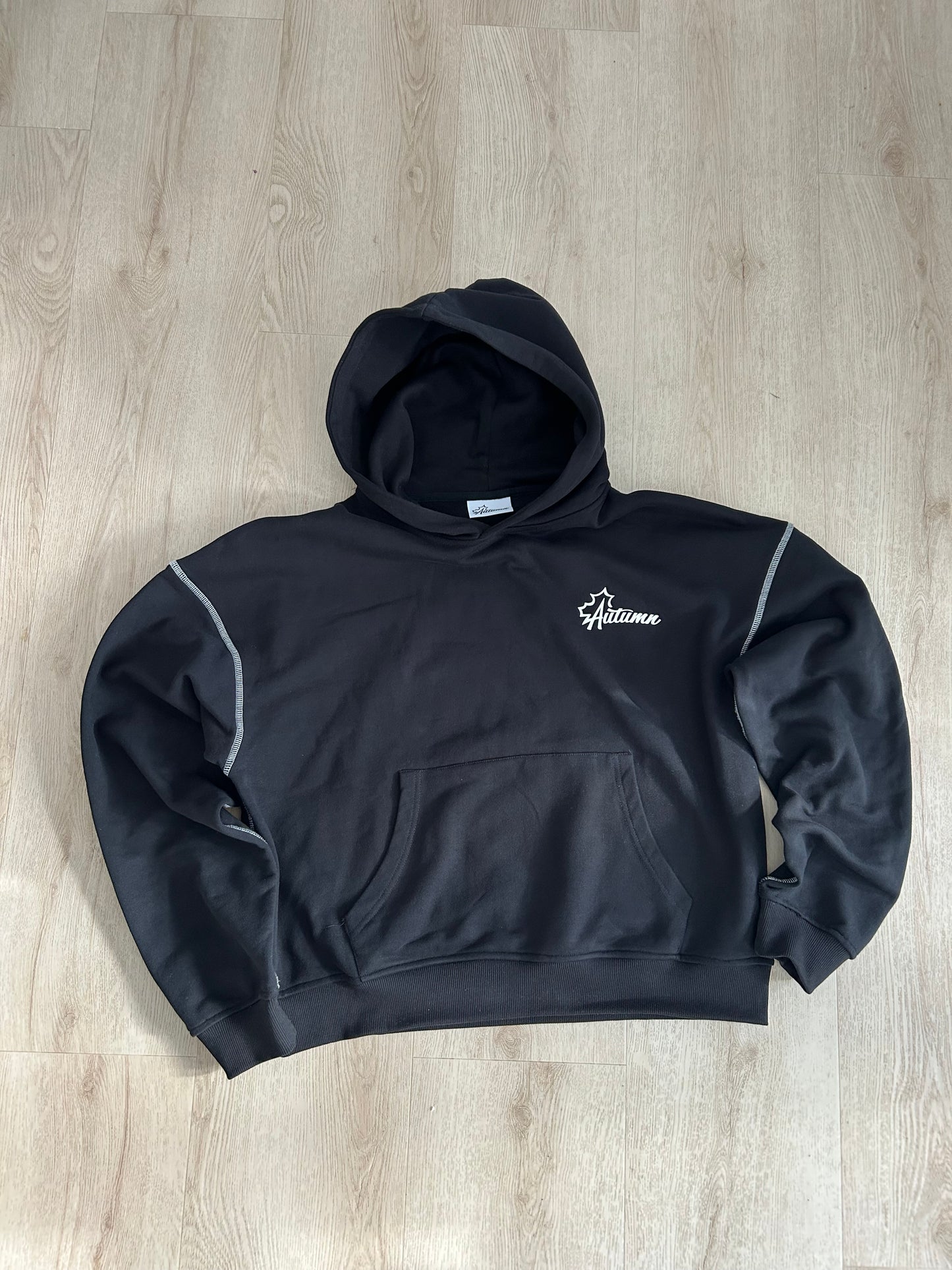 Autumn Exposed Stitching Hoodie – Black/White