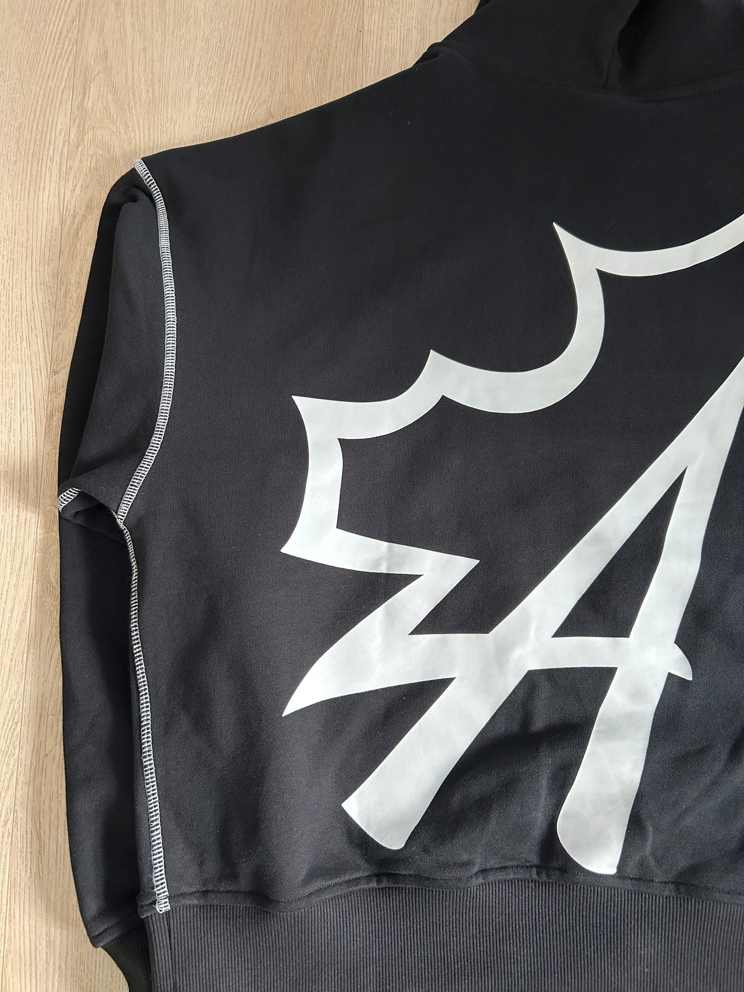 Autumn Exposed Stitching Hoodie – Black/White